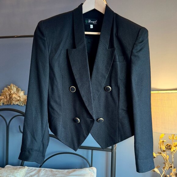 Black and Grey Cropped Double Breasted Blazer - Picture 8 of 13